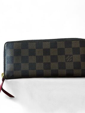 Louis Vuitton Damier Ebene Zip Wallet in Brown with Red Interior